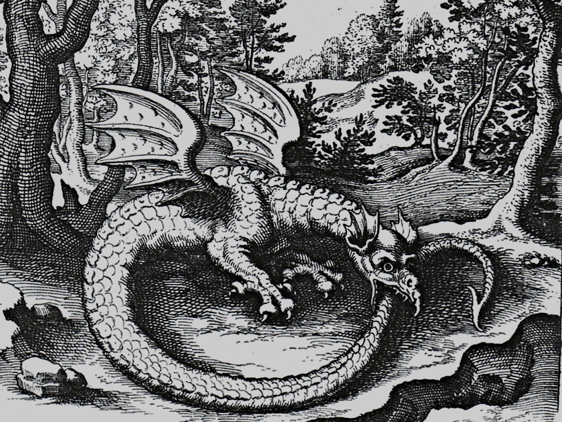 Engraving of a wyvern-type ouroboros by Lucas Jennis, in the 1625 alchemical tract De Lapide Philosophico
